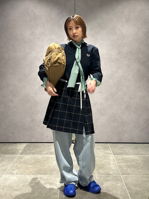 SHIPS Primary Navy Label:ストレッチ ギンガム ボウタイ ブラウス