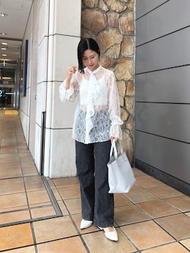 「IACUCCI（イアクッチ）のオペラ S CERVO/STAMPA INTERNA（トートバッグ、グレー系）」を使った、かりんさん（レディース・153cm）の春コーディネート