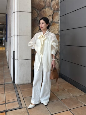 「IACUCCI（イアクッチ）の【予約】ヴォルタ XS ALCE（トートバッグ、イエロー系）」を使った、かりんさん（レディース・153cm）の春コーディネート