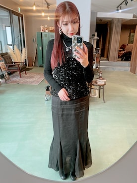 「Louere（ルエレ）のシアーマーメイドスカート（スカート、ブラック系）」を使った、yumekaさん（レディース・160cm）の冬コーディネート