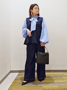 「THE SHOP TK （ザ ショップ ティーケー ）のアイテム（デニムパンツ）」を使った、ゆちちさん（レディース・156cm）の冬コーディネート
