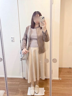 「SNIDEL（スナイデル）のアシメトリーデザインニット（ニット/セーター、グレー系）」を使った、cacoさん（レディース・159cm）の春コーディネート