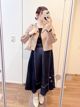 「grove（グローブ）のグローブ人気のスカート！デニムサイドプリーツスカート（Skirt、ブルー系）」を使った、cocoさん（レディース・159cm）の春コーディネート