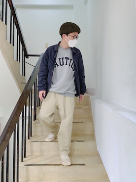 「アイテム（その他シューズ、ホワイト系）」を使った、Jin Huangさん（メンズ・163cm）の冬コーディネート