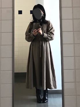 「Green　Parks（グリーンパークス）のアイテム（ワンピース、ベージュ系）」を使った、yuさん（レディース・155cm）の冬コーディネート