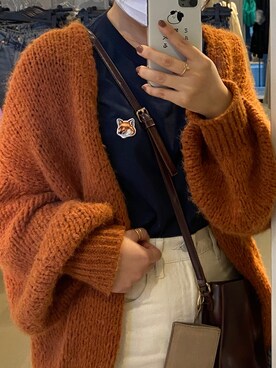 「titivate（ティティベイト）のﾛｰｹﾞｰｼﾞﾊﾝﾄﾞﾗｲｸﾆｯﾄｶｰﾃﾞｨｶﾞﾝ（カーディガン/ボレロ）」を使った、Mileyさん（レディース・152cm）の秋コーディネート