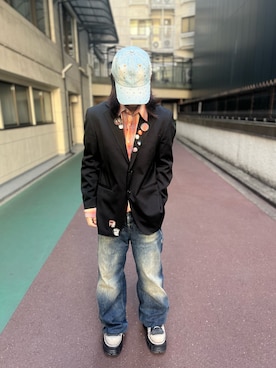 「WHITELAND（ホワイトランド）のアイテム（シャツ/ブラウス）」を使った、syunさん（メンズ・170cm）の冬コーディネート