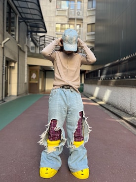 「WHITELAND（ホワイトランド）のWHITELAND/ホワイトランド/RIB STAND ZIP LS TEE（Tシャツ/カットソー）」を使った、syunさん（メンズ・170cm）の冬コーディネート