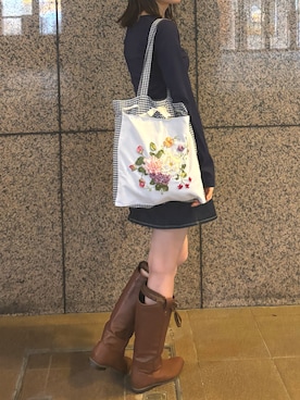 「Handmade（ハンドメイド）のアイテム（バッグ）」を使った、Kanaさん（レディース・169cm）の秋コーディネート