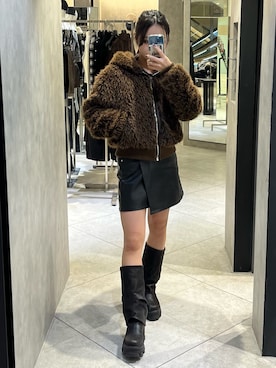 「スカートコーデ」｜「アイテム（ブルゾン）」を使った、関口優香さん（レディース・155cm）の秋コーディネート