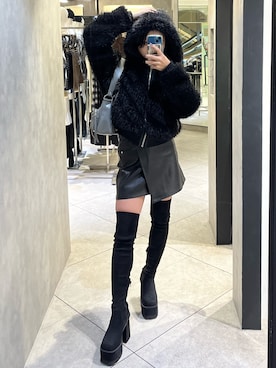 「スカートコーデ」｜「アイテム（ブルゾン）」を使った、関口優香さん（レディース・155cm）の秋コーディネート