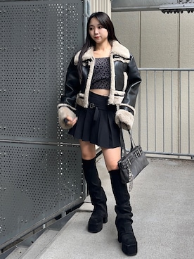 「EMODA（エモダ）のアイテム（ブーツ）」を使った、関口優香さん（レディース・155cm）の秋コーディネート