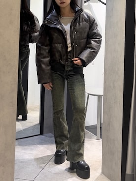 「EMODA（エモダ）のアイテム（パンツ）」を使った、関口優香さん（レディース・155cm）の冬コーディネート