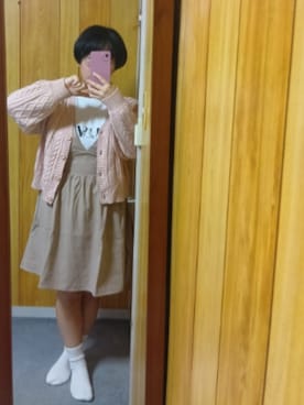 「アイテム（カーディガン/ボレロ、ピンク系）」を使った、bunyaさん（レディース・154cm）の秋コーディネート