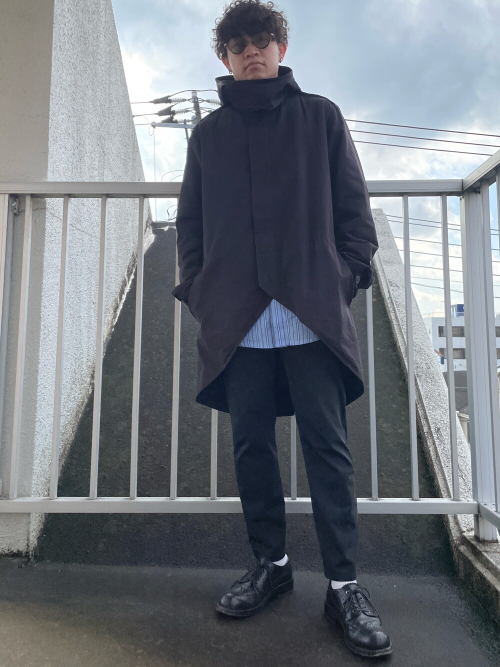 「今日のコーデ、冬アウター、低身長」｜「N.HOOLYWOODのアイテム（ジャケット/アウター、ブラック系）」を使った、kenbuntonkentoさん（メンズ・163cm）の冬コーディネートの1枚目の写真