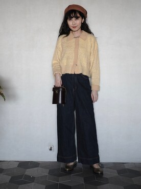 「SENSE OF PLACE by URBAN RESEARCH（センスオブプレイスバイアーバンリサーチ）のアイテム（トップス、イエロー系）」を使った、yululu. leさん（レディース・159cm）の冬コーディネート