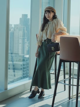 「SENSE OF PLACE by URBAN RESEARCH（センスオブプレイスバイアーバンリサーチ）のアイテム（スカート、グリーン系）」を使った、yululu. leさん（レディース・159cm）の冬コーディネート