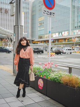「frndのアイテム（トップス、レッド系）」を使った、yululu. leさん（レディース・159cm）の冬コーディネート