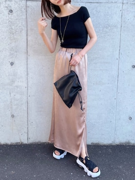 「巾着バッグ」｜「アイテム（サンダル）」を使った、NaOさん（レディース・152cm）の夏コーディネート