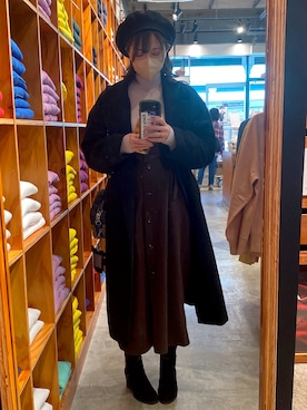 「GU（ジーユー）のアイテム（ノーカラーコート）」を使った、micaさん（レディース・165cm）の秋コーディネート