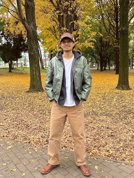 「アイテム（ミリタリージャケット）」を使った、YOUさん（メンズ・180cm）の冬コーディネート