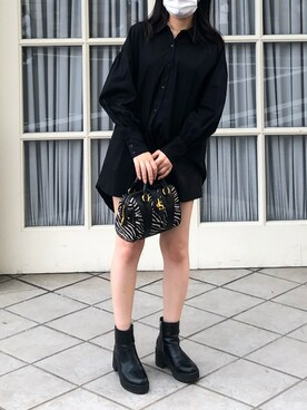 「JEANASIS（ジーナシス）のプラットフォームヒールブーツ/804275（ブーツ、ブラック系）」を使った、arさん（レディース・160cm）の春コーディネート