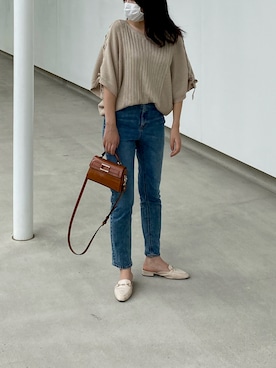 「ZARA（ザラ）のアイテム（ショルダーバッグ、ブラウン系）」を使った、arさん（レディース・160cm）の春コーディネート