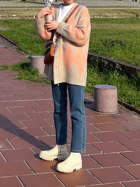 「JEANASIS（ジーナシス）のストレッチビガーブーツ/891824（ブーツ、ホワイト系）」を使った、arさん（レディース・160cm）の秋コーディネート