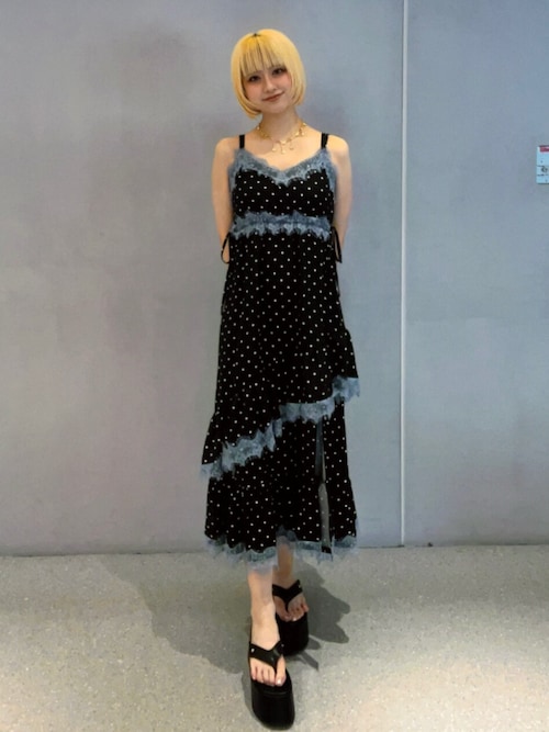 キャミワンピ レース フリル☆。.:＊・゜ osharewalker（オシャレウォーカー） キャミワンピース ロング