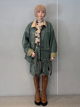 「アイテム（デニムジャケット）」を使った、RINAさん（レディース・156cm）の秋コーディネート