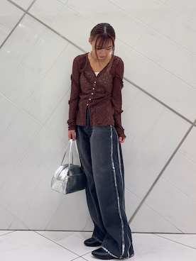 「アイテム（ボストンバッグ）」を使った、菜乃さん（レディース・155cm）の夏コーディネート
