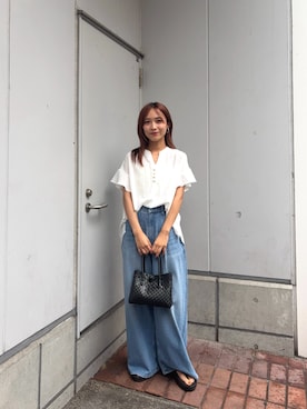 「URBAN RESEARCH（アーバンリサーチ）のdecor『デコール』　STAINLESS BALLCHAIN NECKLACE（ネックレス、ゴールド系）」を使った、菜乃さん（レディース・155cm）の夏コーディネート