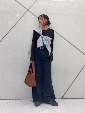 「アイテム（ネックレス）」を使った、菜乃さん（レディース・155cm）の秋コーディネート