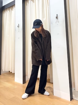 「アイテム（帽子）」を使った、菜乃さん（レディース・155cm）の秋コーディネート