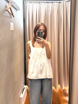 「URBAN RESEARCH（アーバンリサーチ）のPicchi Nia　HIGH RISE BUGGY DENIM（デニムパンツ、ブルー系）」を使った、菜乃さん（レディース・155cm）の夏コーディネート