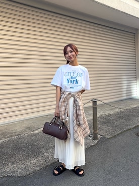 「URBAN RESEARCH（アーバンリサーチ）のシアーチェックジャケット（その他アウター、ベージュ系）」を使った、菜乃さん（レディース・155cm）の春コーディネート