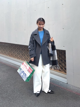 「アイテム（マフラー）」を使った、菜乃さん（レディース・155cm）の冬コーディネート