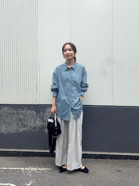 「URBAN RESEARCH（アーバンリサーチ）のシアーチェックシャツ（シャツ/ブラウス、ブルー系）」を使った、菜乃さん（レディース・155cm）の夏コーディネート