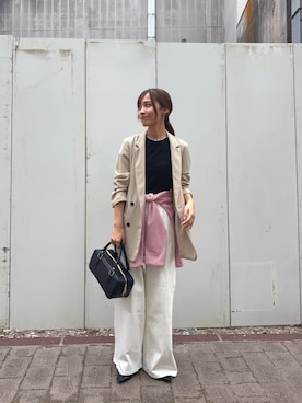 「URBAN RESEARCH（アーバンリサーチ）のマルチボーダー2WAYカットソー（Tシャツ/カットソー、レッド系）」を使った、菜乃さん（レディース・155cm）の春コーディネート