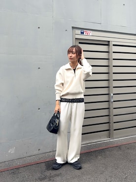 「URBAN RESEARCH（アーバンリサーチ）のハーフジップスウェットニット（スウェット、ホワイト系）」を使った、菜乃さん（レディース・155cm）の春コーディネート
