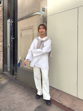 「URBAN RESEARCH（アーバンリサーチ）のカットワーク刺繍シャツ（シャツ/ブラウス、ホワイト系）」を使った、菜乃さん（レディース・155cm）の春コーディネート