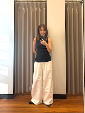 「URBAN RESEARCH（アーバンリサーチ）のFLORE FLORE　TIMMI TANK（タンクトップ、ブルー系）」を使った、菜乃さん（レディース・155cm）の夏コーディネート