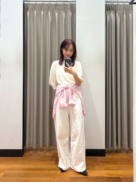 「半袖ニット」｜菜乃さん（レディース・155cm）の春コーディネート