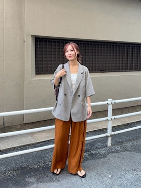 「URBAN RESEARCH（アーバンリサーチ）のシアーメッシュハーフスリーブジャケット（テーラードジャケット、ベージュ系）」を使った、菜乃さん（レディース・155cm）の春コーディネート