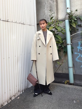 「アイテム（チェスターコート）」を使った、菜乃さん（レディース・155cm）の冬コーディネート