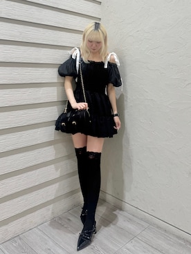 「one after another NICE CLAUP（ワンアフターアナザーナイスクラップ）の【premium order】チュールフリルボストンバッグ（ショルダーバッグ、ブラック系）」を使った、naoさん（レディース・163cm）の春コーディネート