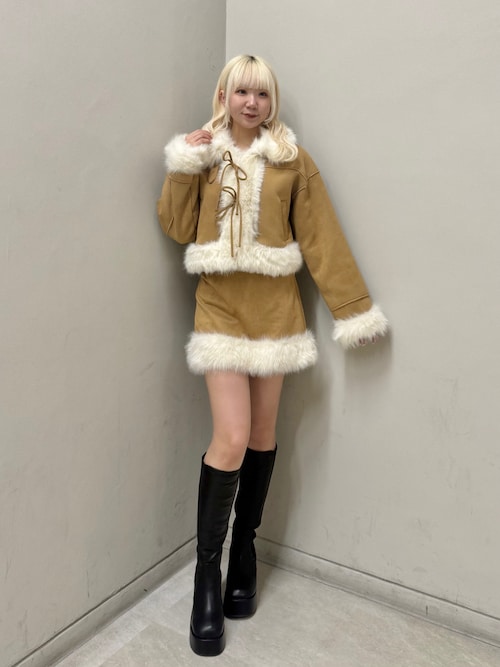 【新品】NICE CLAUP フェイクムートンリボンコート&ミニスカート セール】【premium order】フェイクムートンリボンアウター