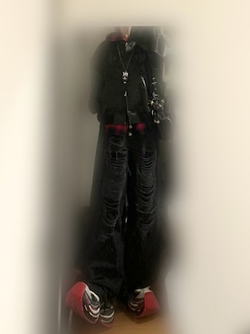 「ERAR（エラー）の【ERAR】トライバルハート刺繍ダブルジップオーバーサイズスカジャン（スカジャン、ブラック系）」を使った、なぎさん（メンズ・160cm）の夏コーディネート