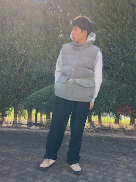 「アイテム（ダウンベスト）」を使った、renさん（メンズ・169cm）の秋コーディネート