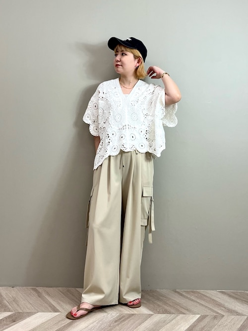 クロッシェＶネック５分袖ニット